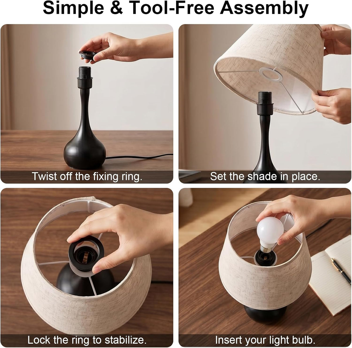 Genewatt Touch Bedside Table Lamp – 3-Way Dimmable with Fabric Shade
