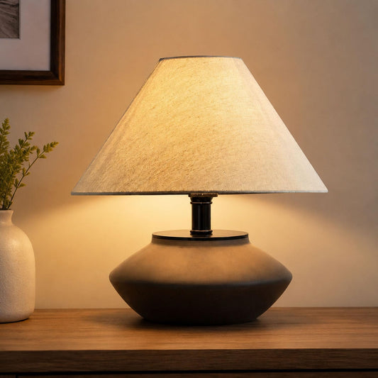Genewatt Farmhouse Ceramic Table Lamp – Black Base, Linen Shade