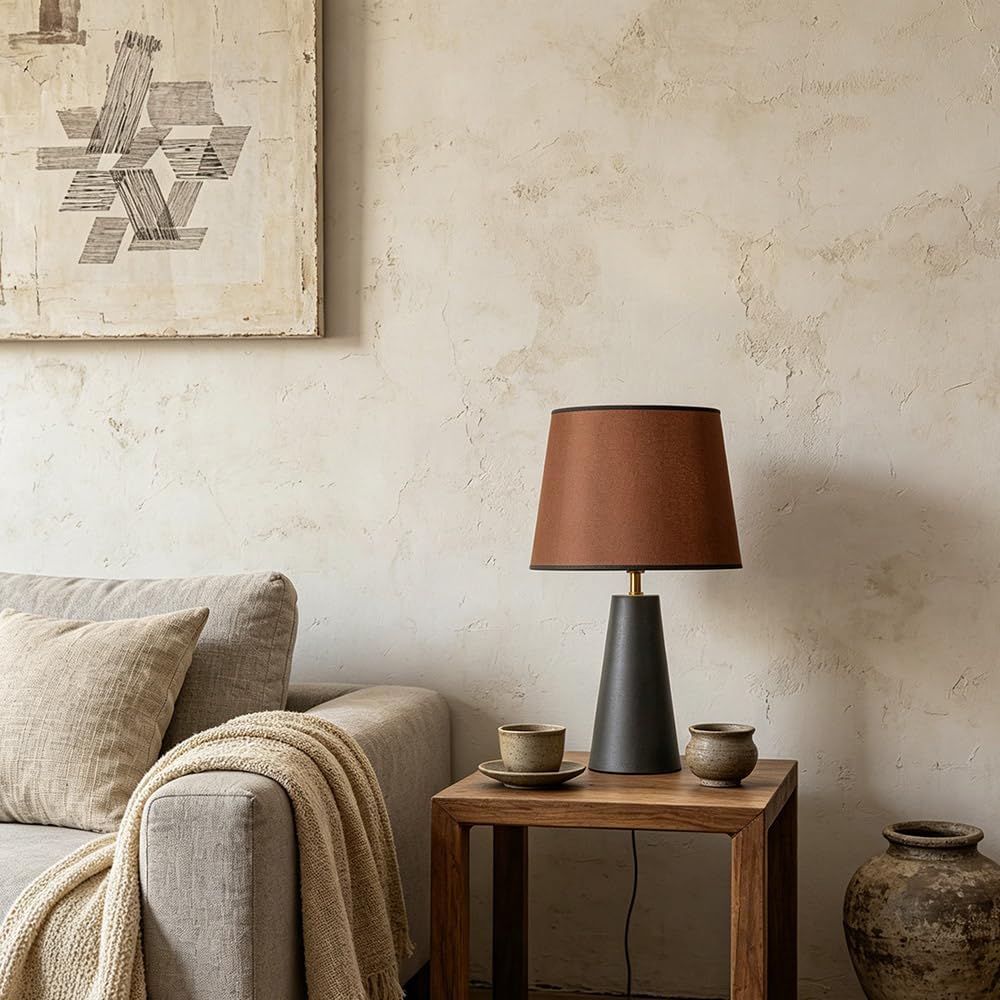 Genewatt Modern Bedside Table Lamp – Linen Shade, Black Metal Base