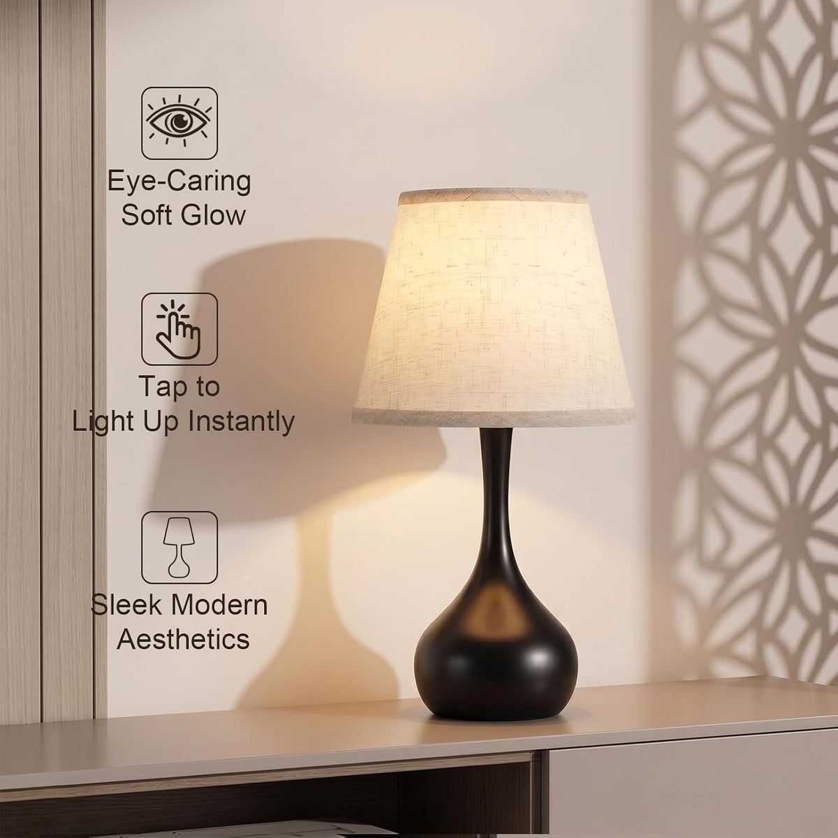 Genewatt Touch Bedside Table Lamp – 3-Way Dimmable with Fabric Shade