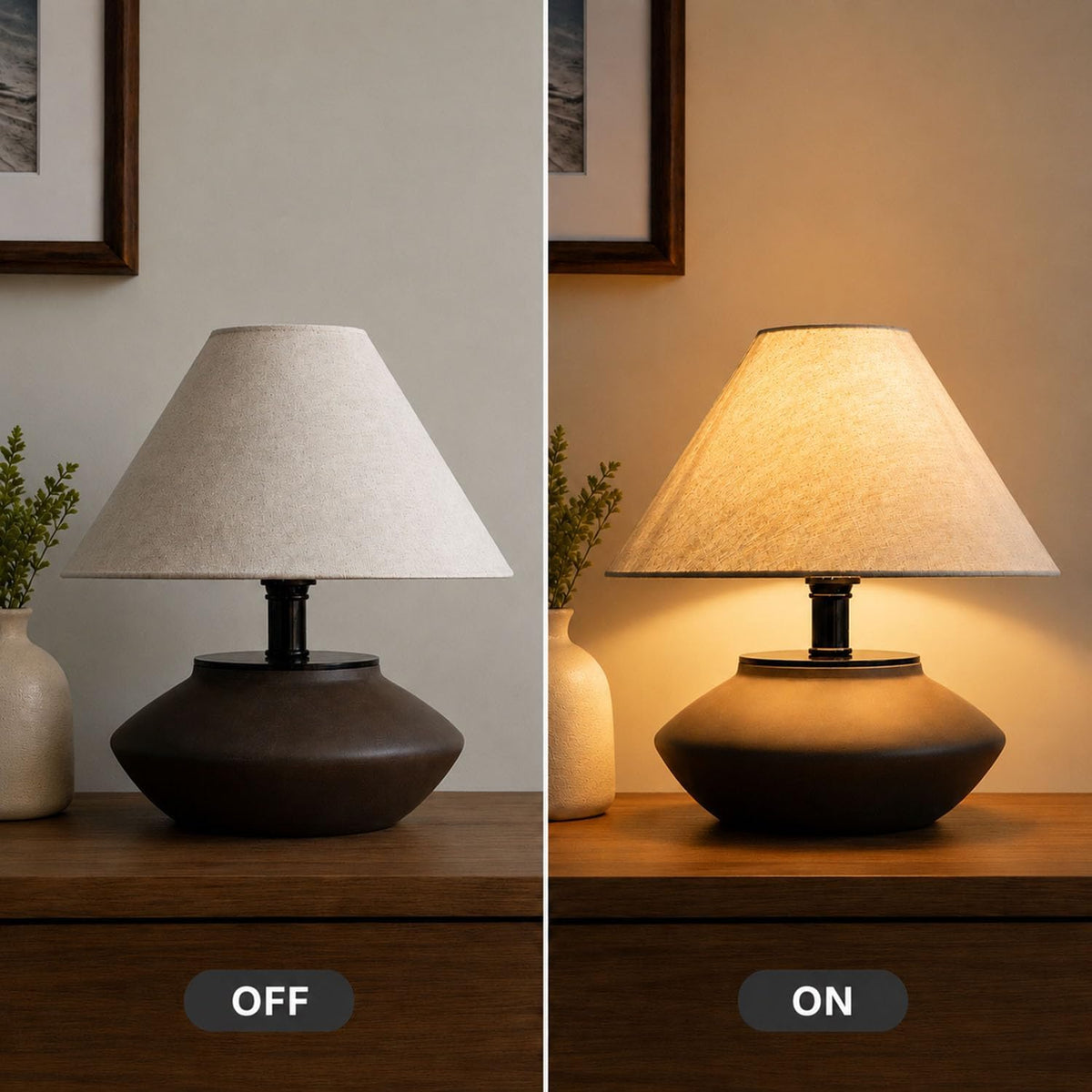 Genewatt Farmhouse Ceramic Table Lamp – Black Base, Linen Shade