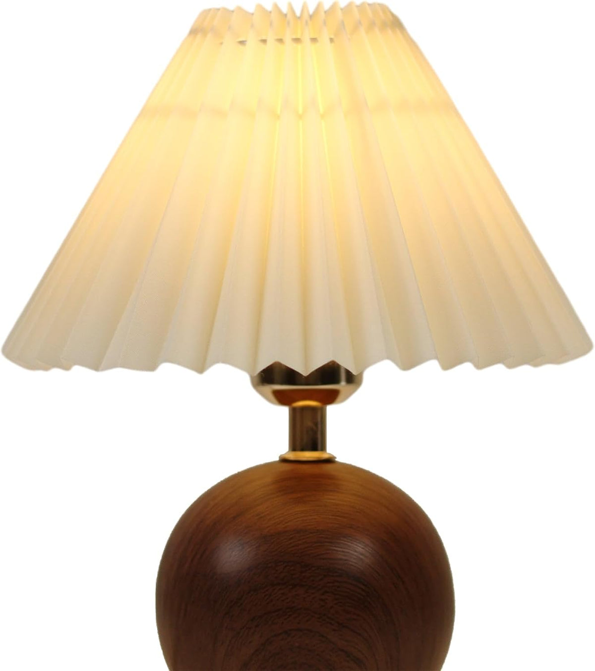 Genewatt Ceramic Globe Table Lamp – Walnut Base, Beige Shade