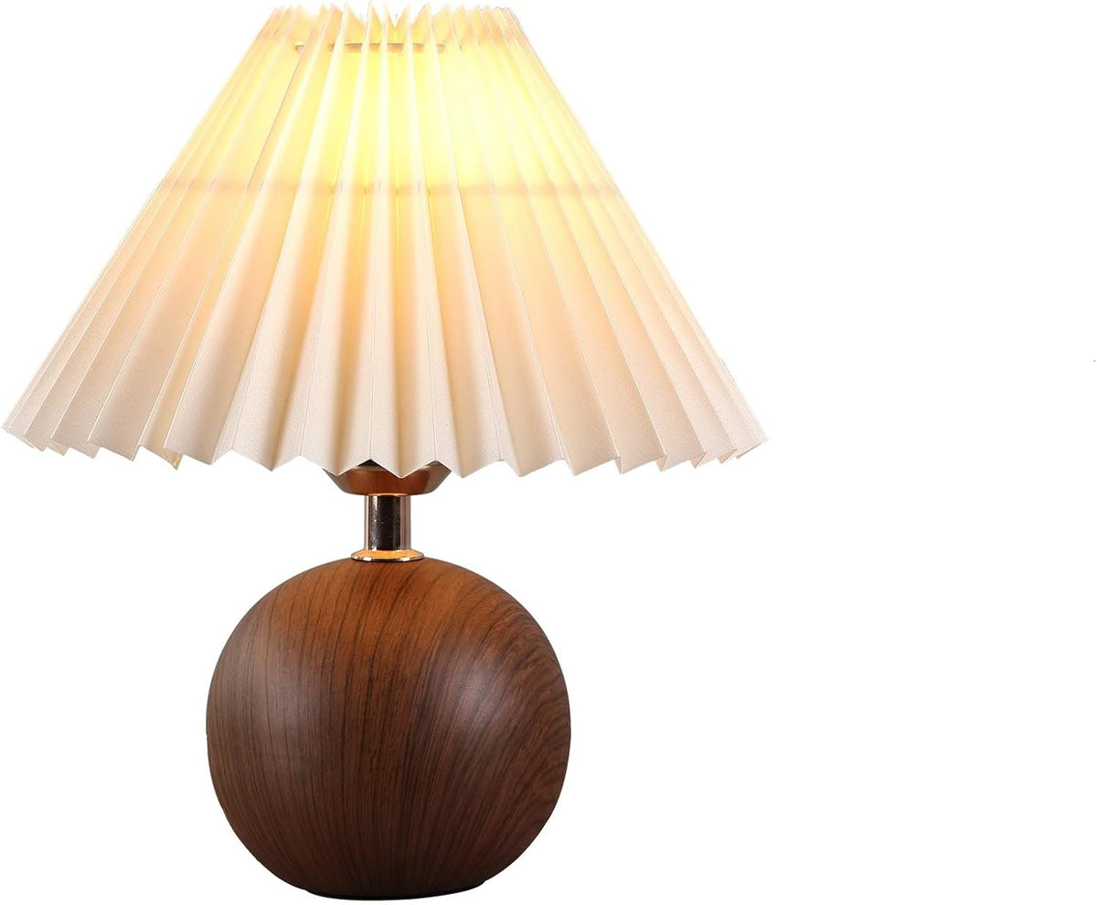 Genewatt Ceramic Globe Table Lamp – Walnut Base, Beige Shade