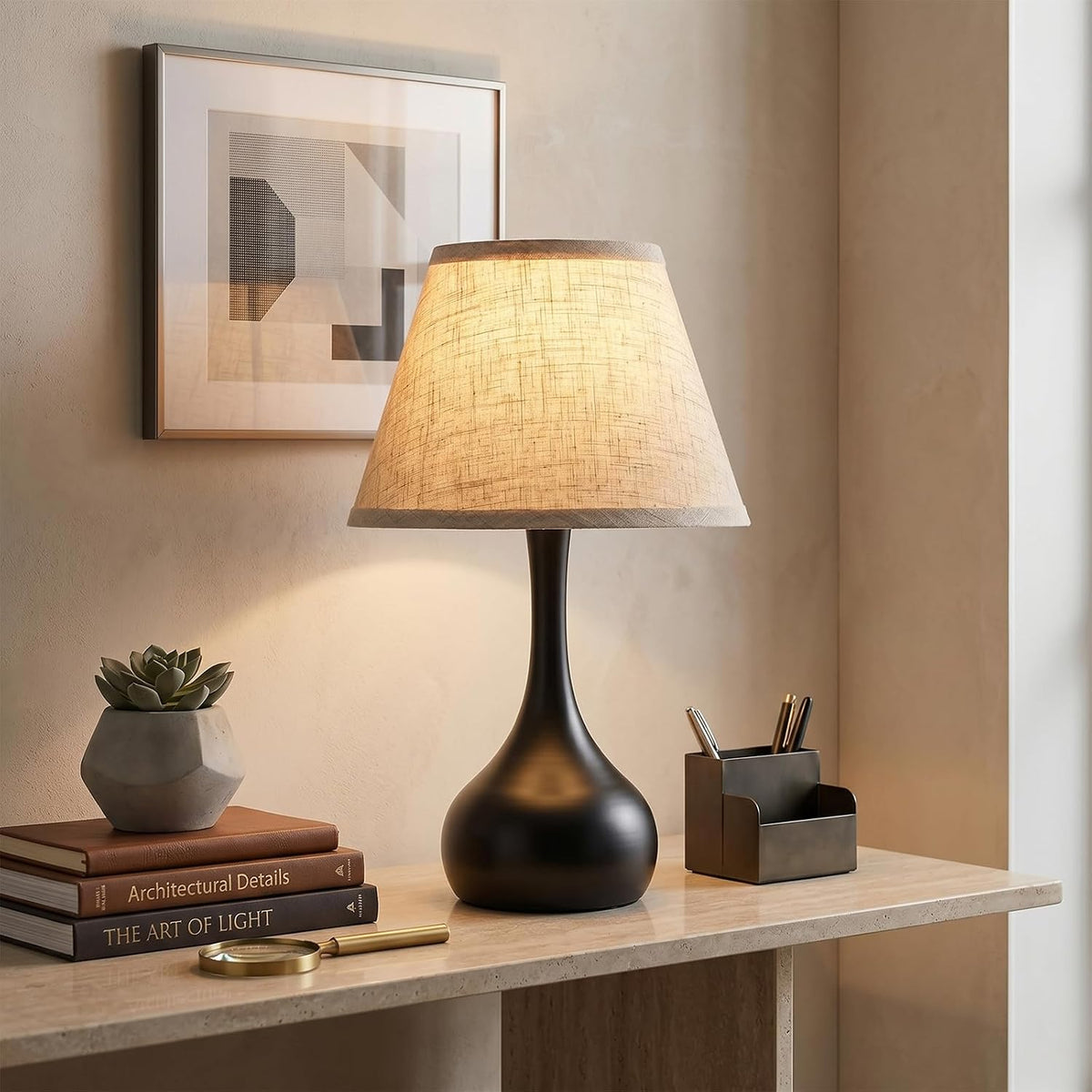 Genewatt Touch Bedside Table Lamp – 3-Way Dimmable with Fabric Shade
