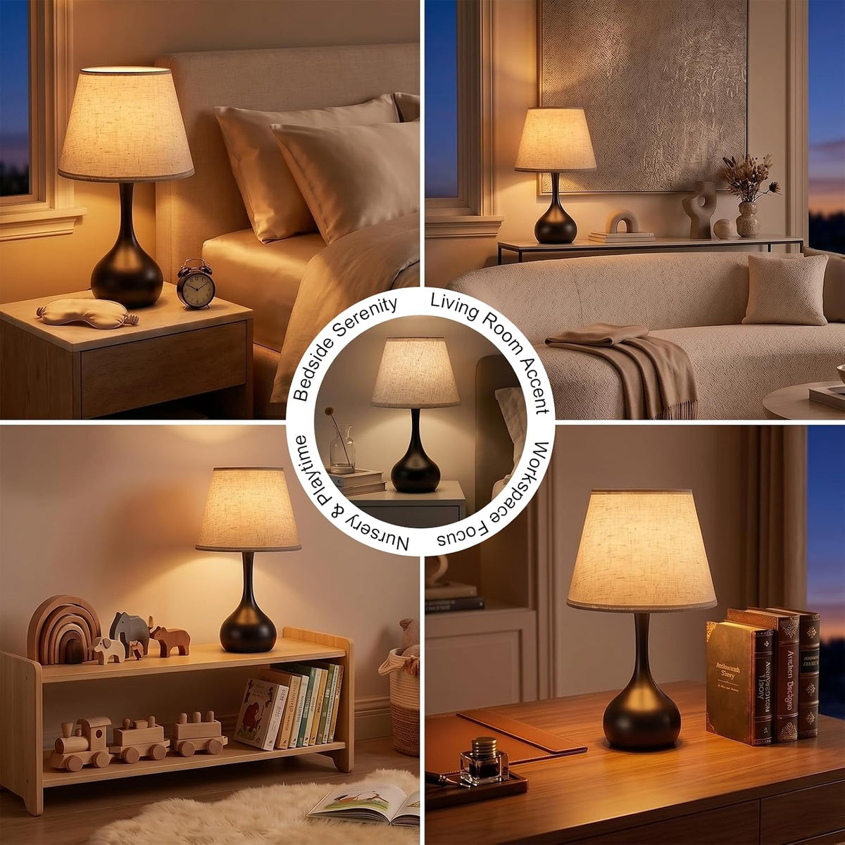 Genewatt Touch Bedside Table Lamp – 3-Way Dimmable with Fabric Shade